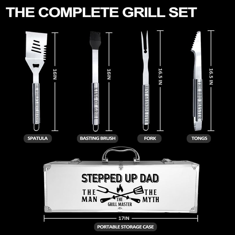 JNDJE Step Dad Gifts, Fathers Day Step Dad Gifts from Step Daughter Heavy Duty Grilling Accessories Kit for Backyard BBQ, Thick Stainless Steel Grill Utensils with Non-Slip Handle Tool Grilling Gift for Man - Image 3